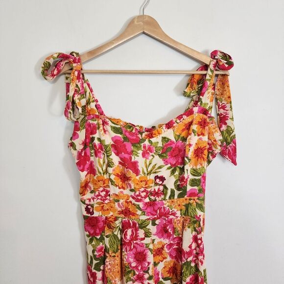 Flying Tomato Bonfire Weekends Linen Cotton Floral Wide Leg Jumpsuit Size Large - Picture 10 of 16